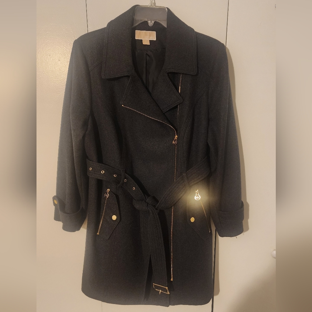 Michael Kors Black Trench Coat with Gold Accents
